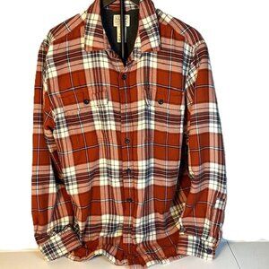 LL Bean Fleece Lined Flannel Shirt Mens Large Plaid Jacket Traditional Fit Red